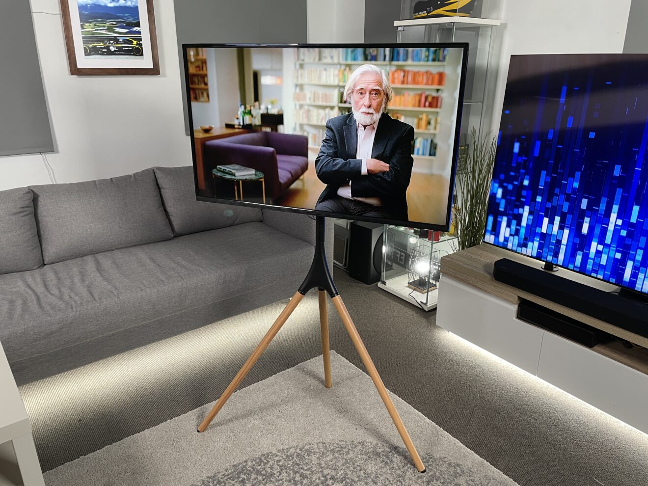 Kogan Larvik Studio TV Stand turning a plain old TV into a living room showpiece.